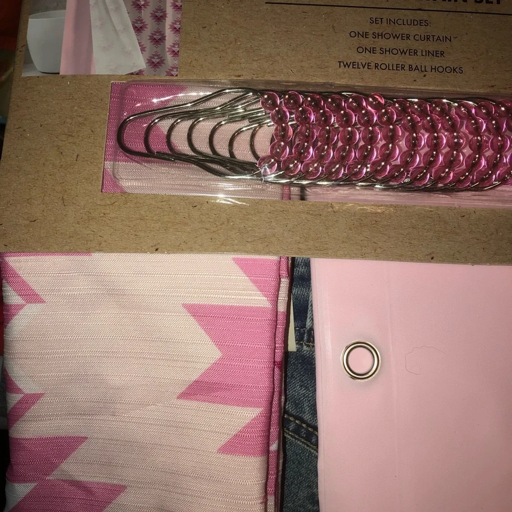 💗 Wrangler Pink Shower Curtain Set with Matching Roller Hooks